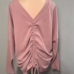 White Birch Rose Pink Long Sleeve Ruched Back Slouchy Sweater Top Shirt Small‎